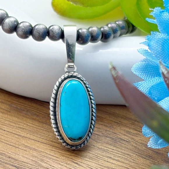 Southwest Jewelry - Vintage Turquoise Pendant Sterling Silver 925 Navajo Pearl Southwest Boho Style